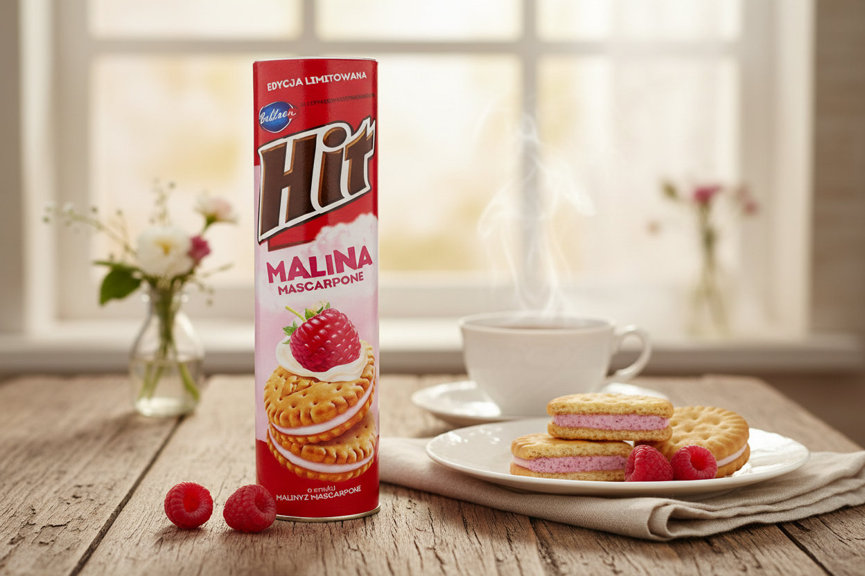 Bahlsen Hit Raspberry Mascarpone Sandwich Cookies in European café setting