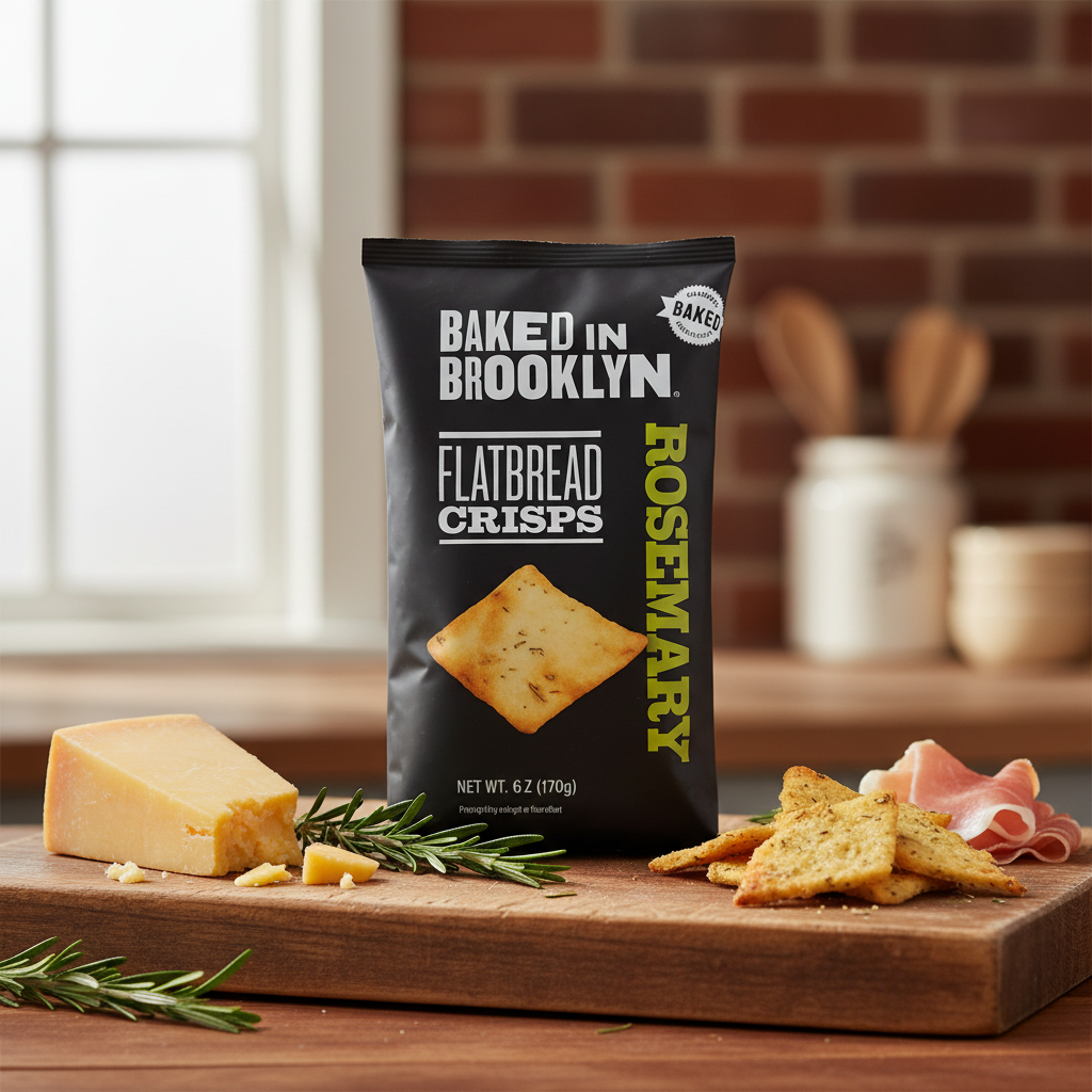 Baked in Brooklyn Flatbread Crisps with Background