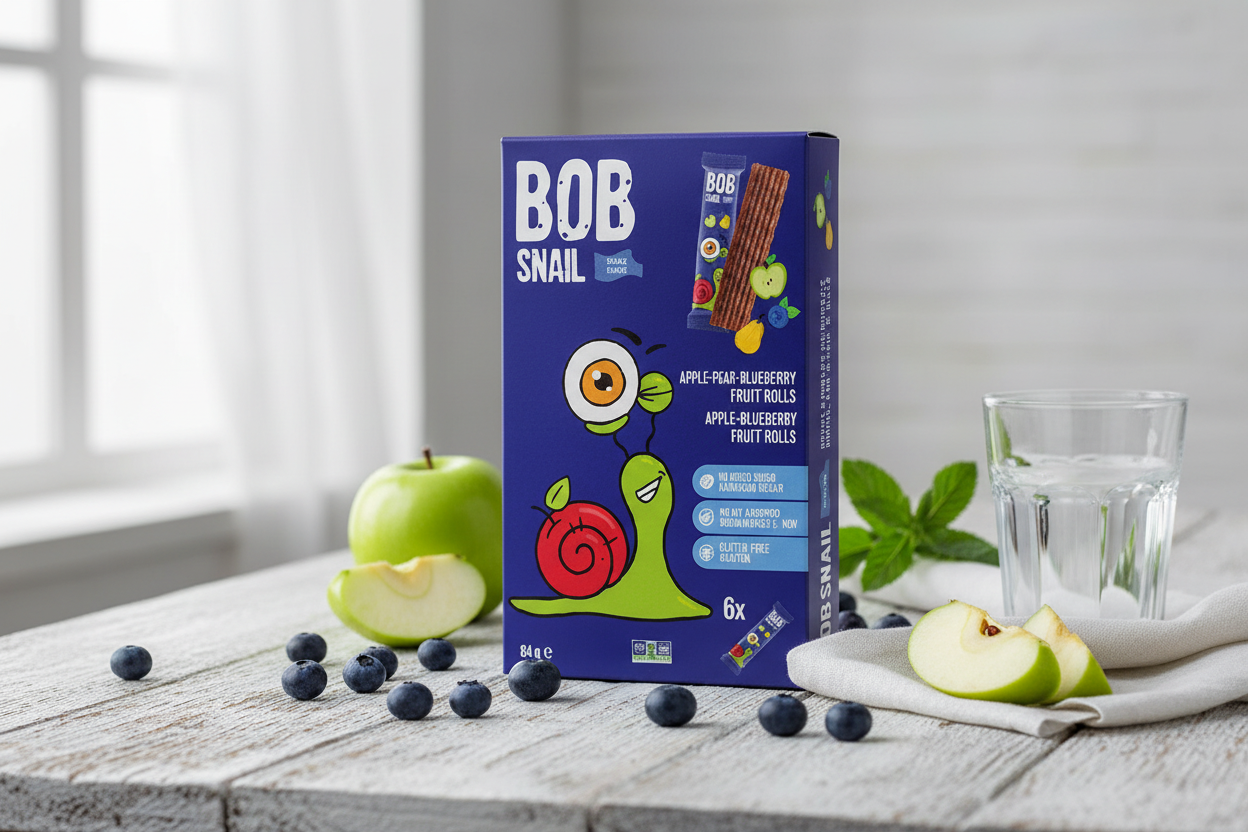Bob Snail Blueberry Fruit Rolls in clean healthy setting