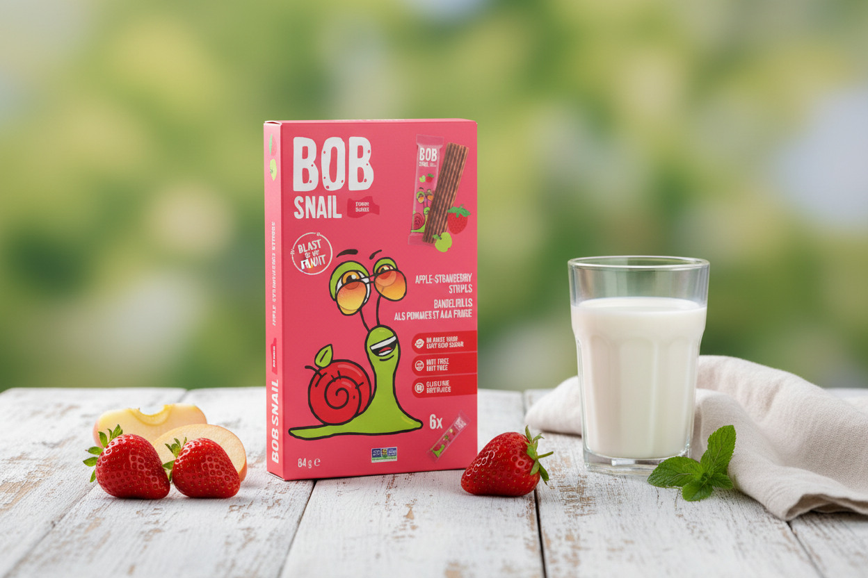 Bob Snail Strawberry Fruit Rolls in clean healthy setting