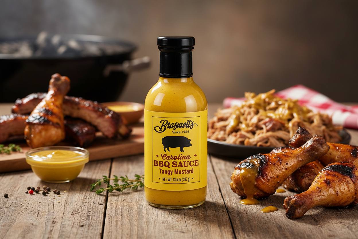 Braswell's Carolina Tangy Mustard BBQ Sauce product scene