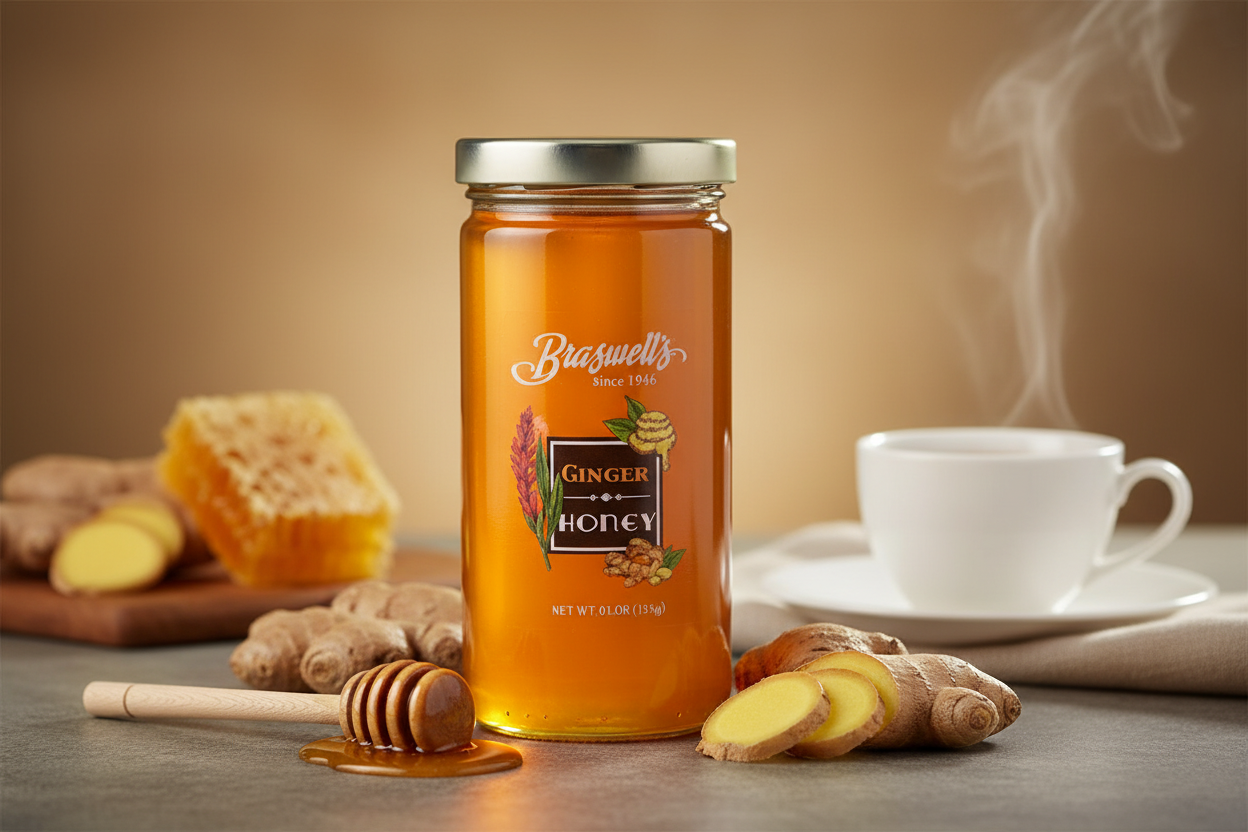 Braswell's Ginger Flavoured Honey product scene
