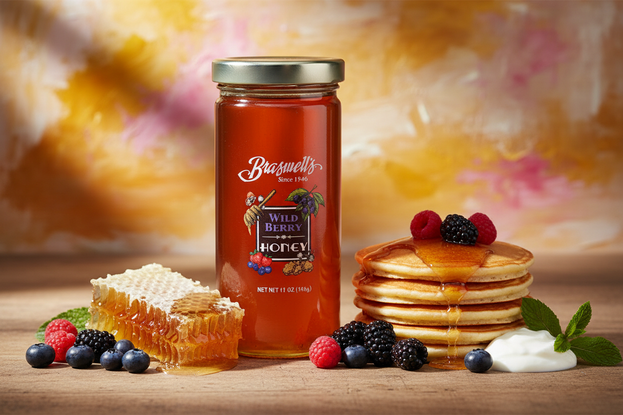 Braswell's Wild Berry Flavoured Honey product scene
