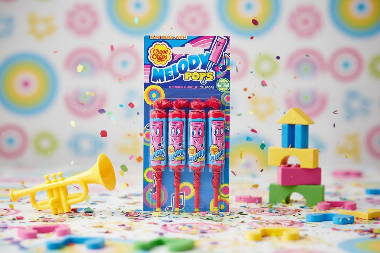 Chupa Chups Melody Pops 4 Pack in musical playful setting