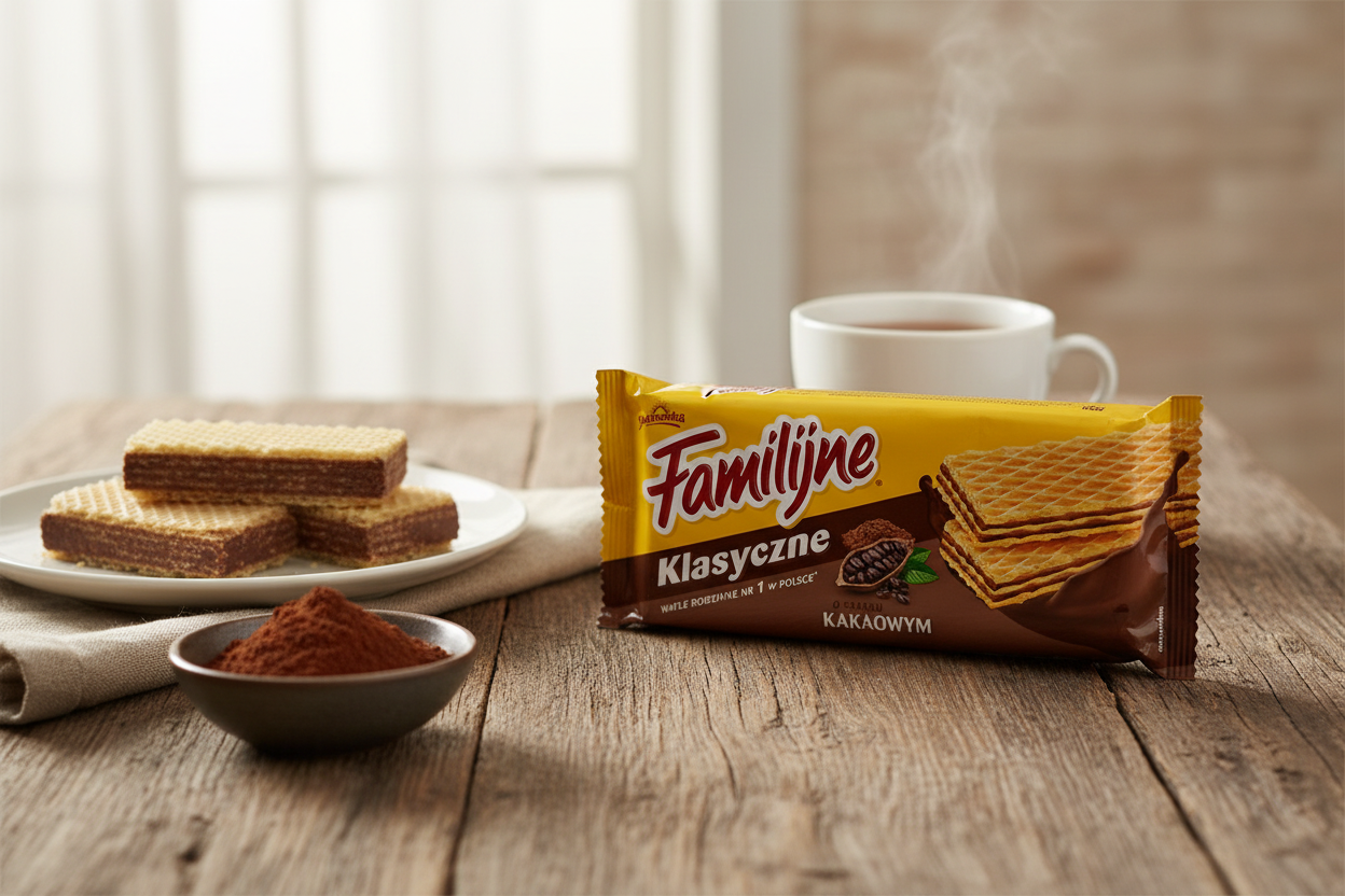 Familijne Klasyczne Cocoa Wafers in warm family setting