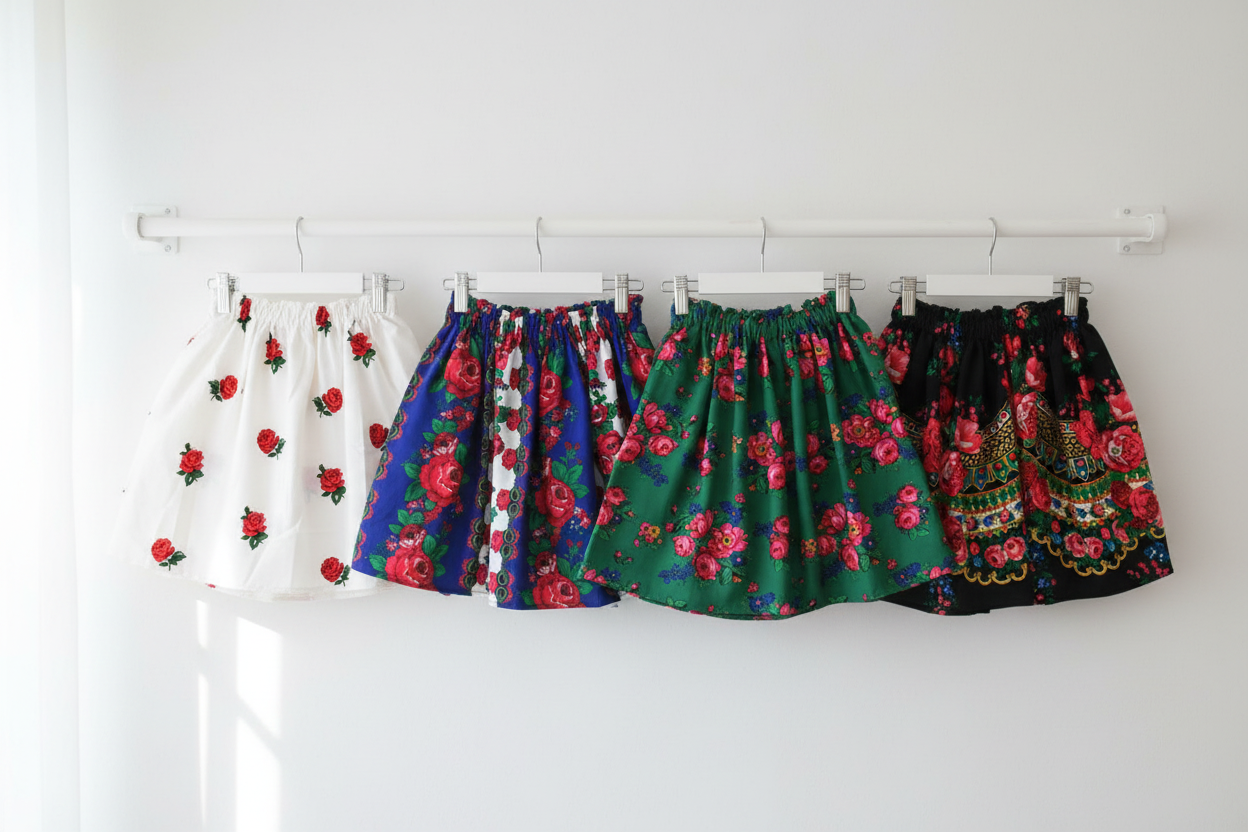 Folk skirts on rack