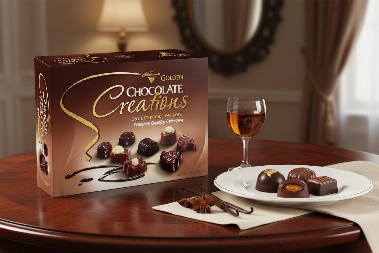 Golden Chocolate Creations Premium Dessert Collection in luxurious setting
