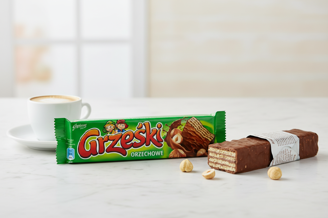 Goplana Grzeski Hazelnut Wafer Bar on clean modern surface