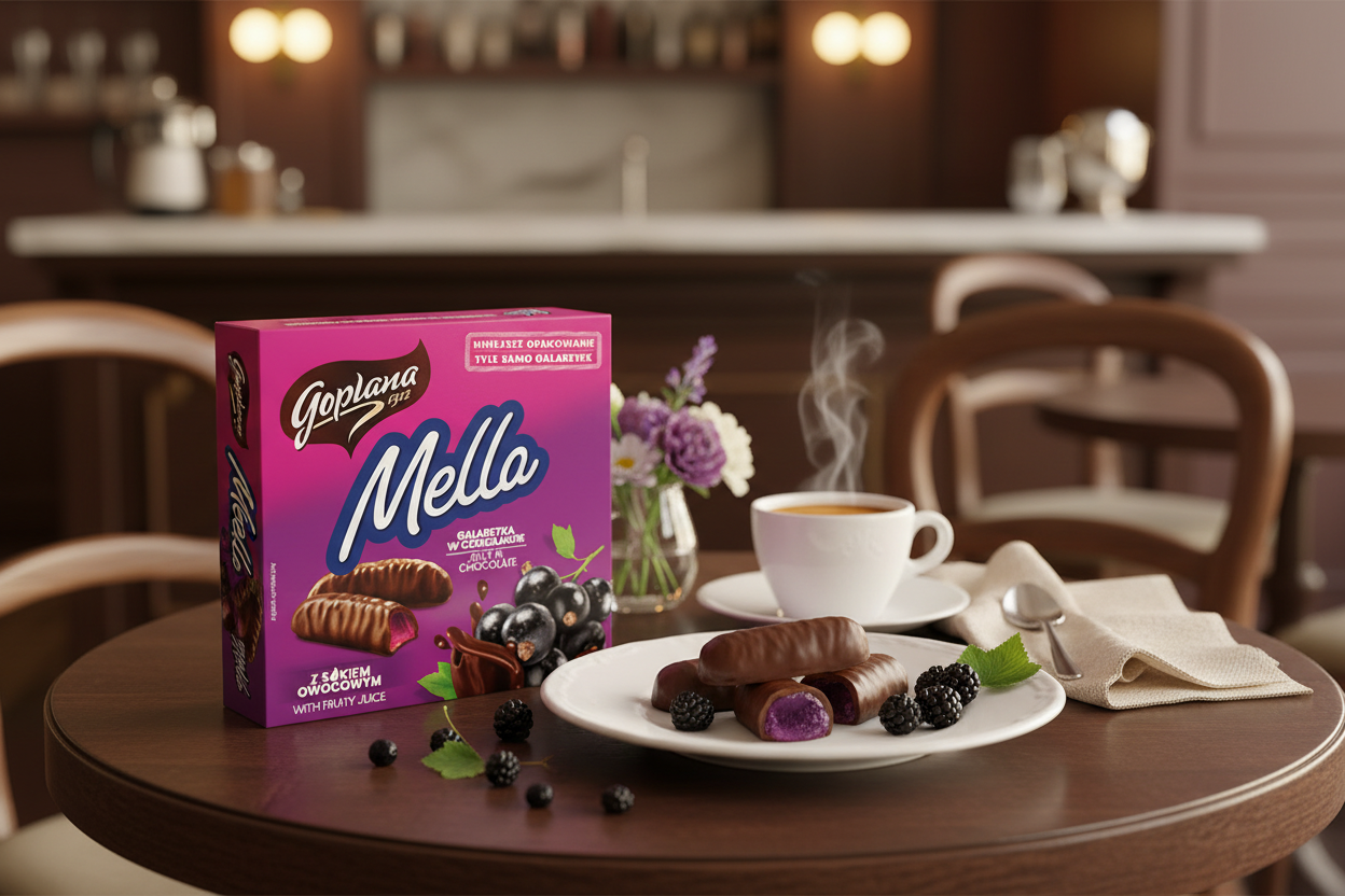 Goplana Mella Blackcurrant Jellies in elegant European setting