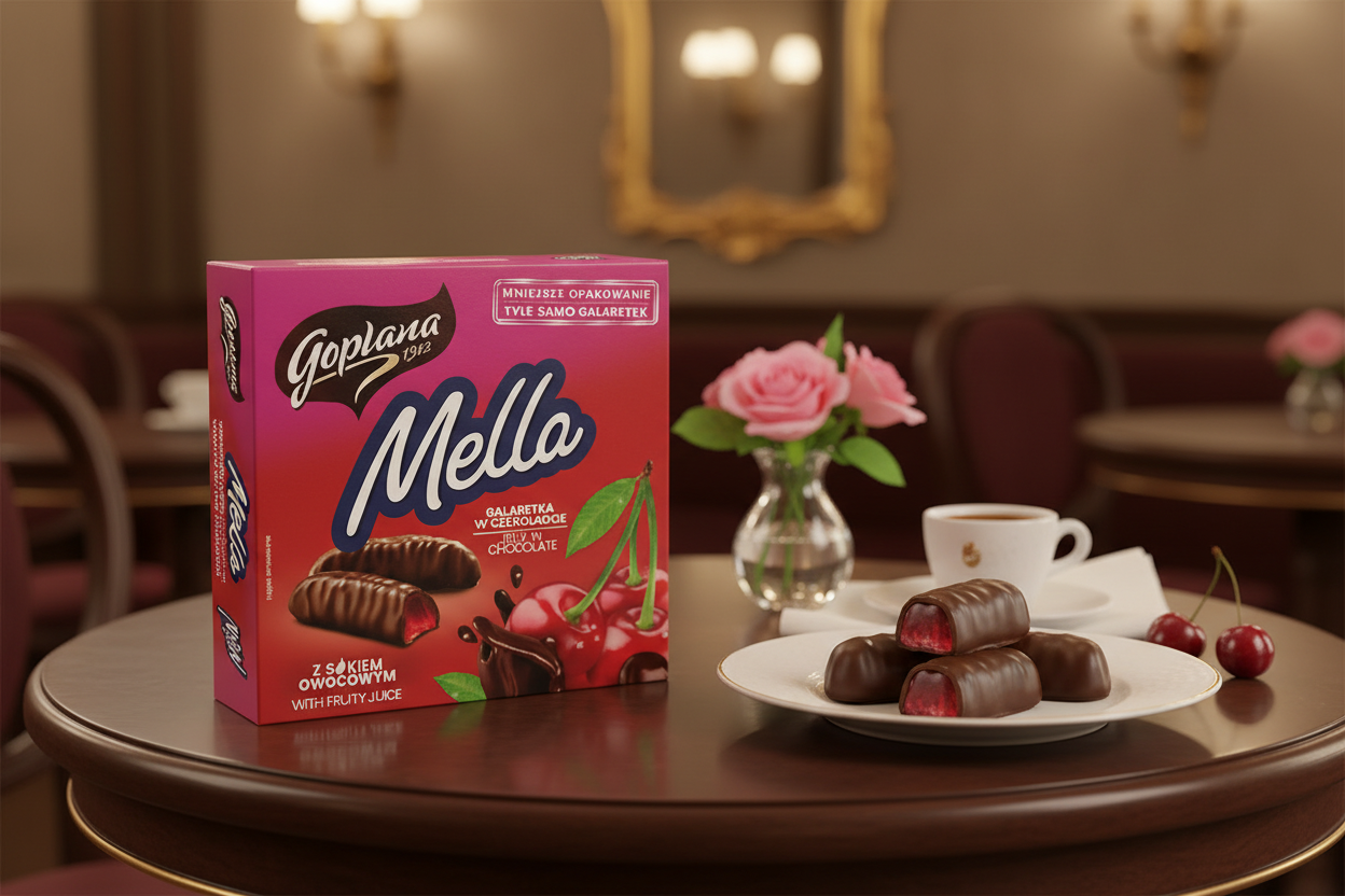 Goplana Mella Cherry Jellies in elegant European setting
