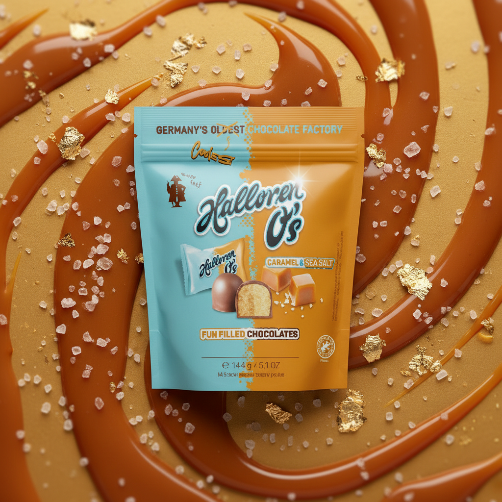 Halloren Caramel Sea Salt with elegant background
