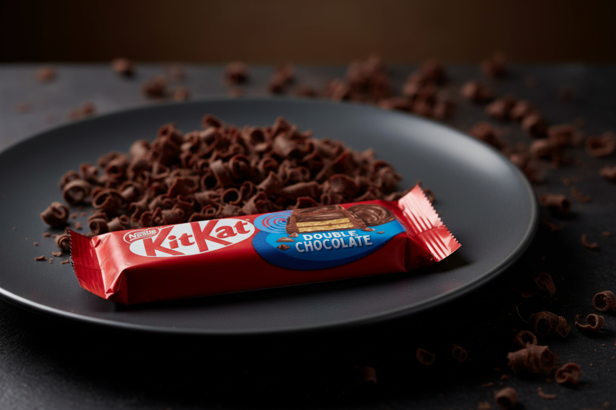 KitKat Double Chocolate bar with chocolate shavings