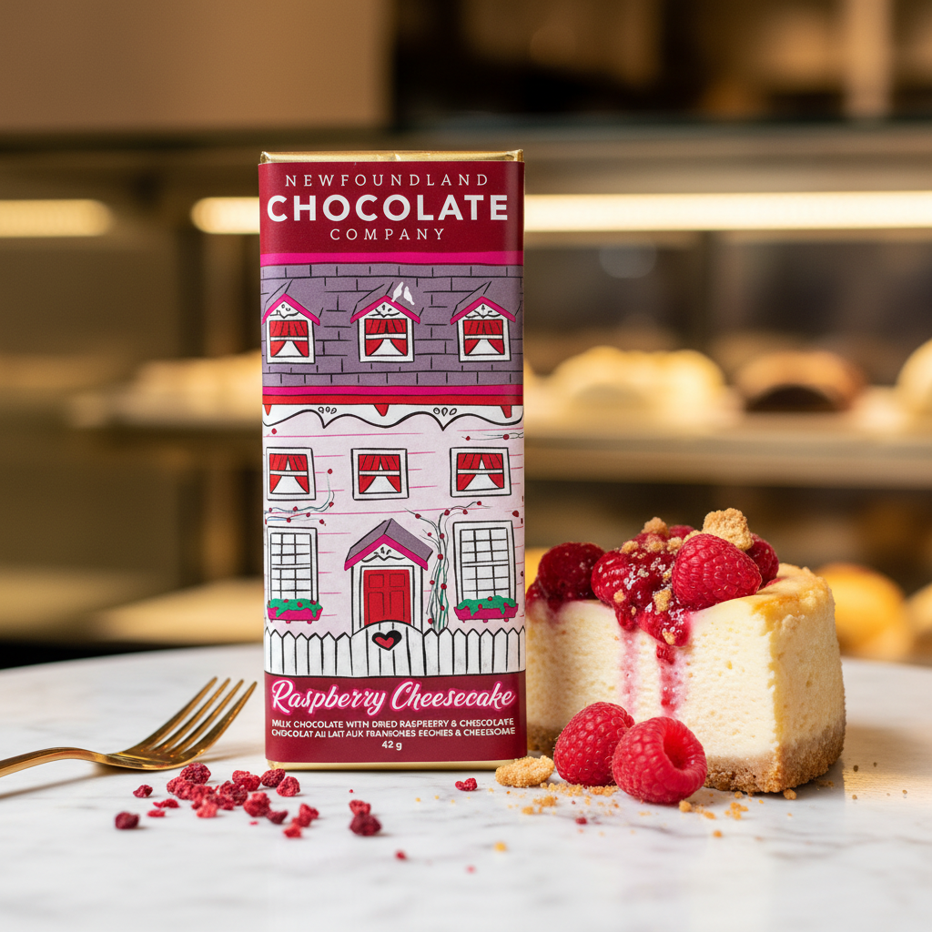 Newfoundland Chocolate Company Raspberry Cheesecake – patisserie lifestyle scene