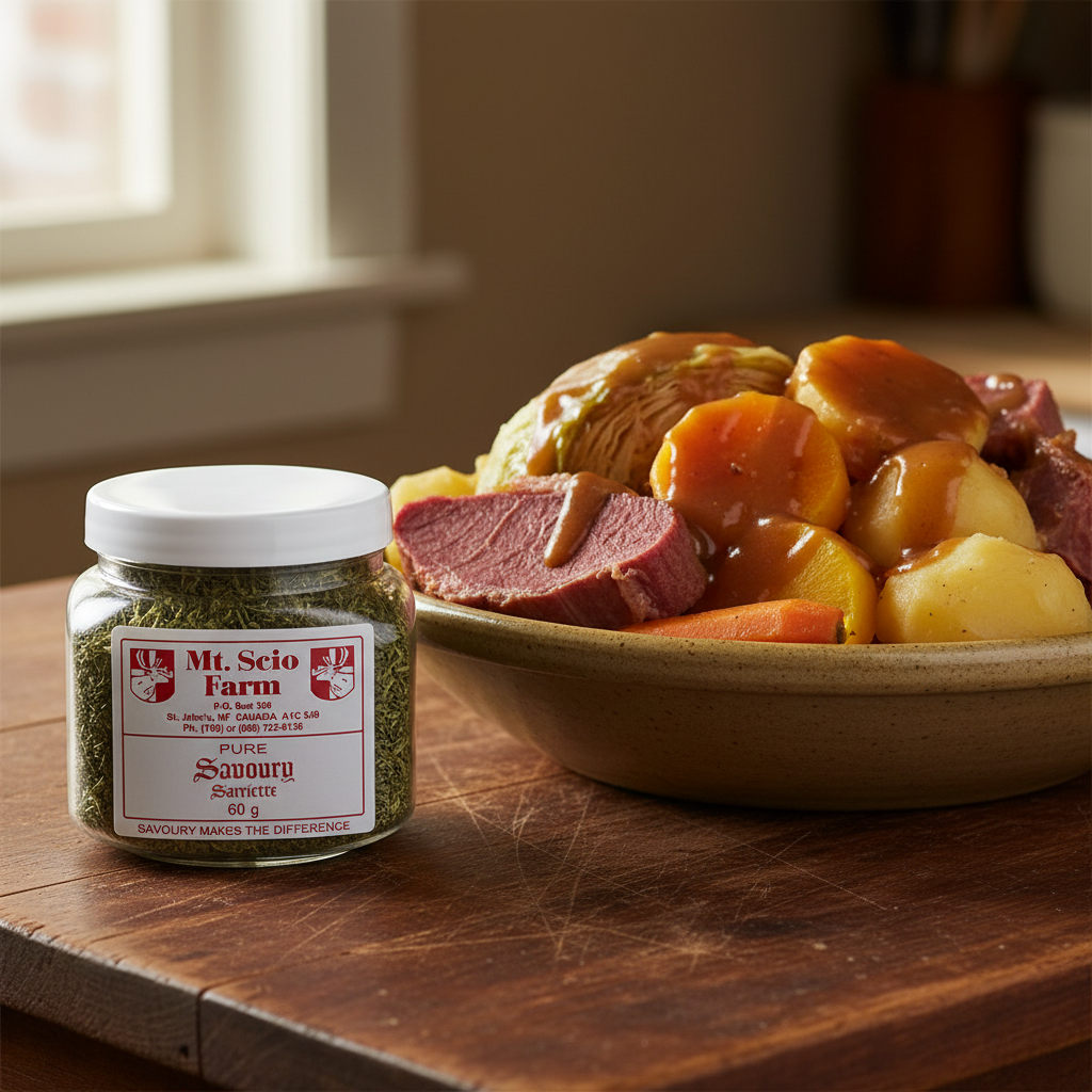 Mt. Scio Farm Pure Savoury 60g Jar with Newfoundland Jiggs Dinner