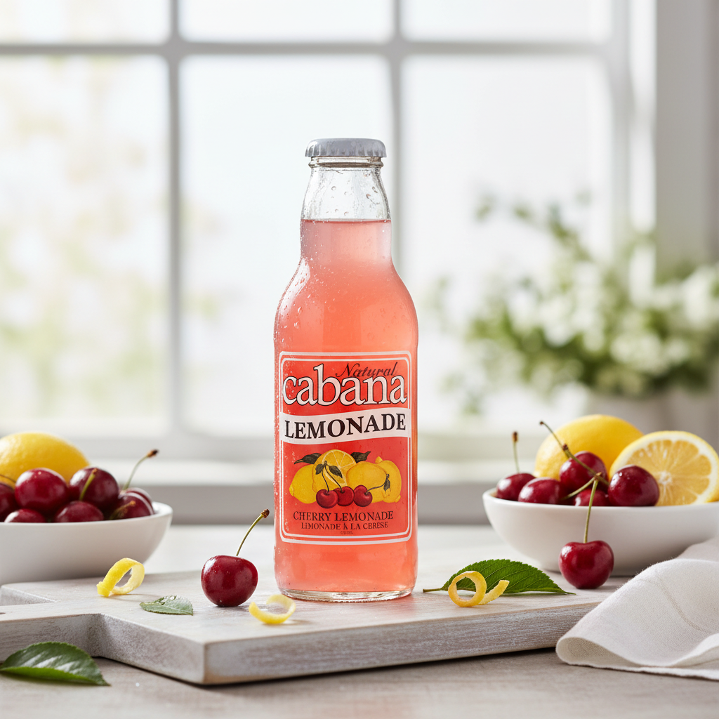 Natural Cabana Cherry Lemonade bottle with premium background
