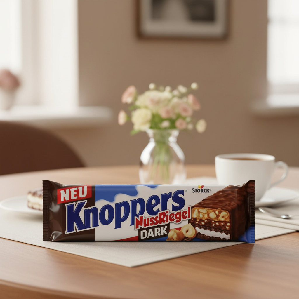 Knoppers Nussriegel Dark Chocolate with sophisticated background