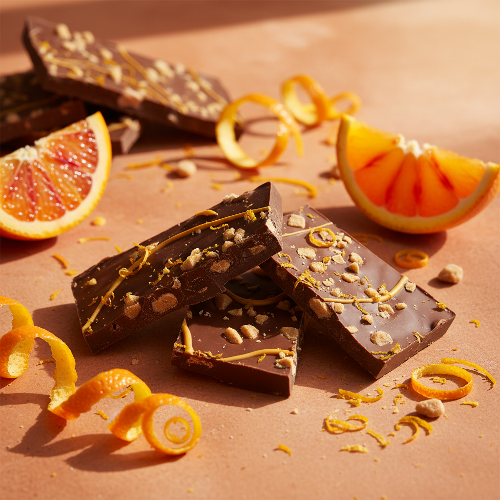 Lard Tunderin’ Toffee & Orange Bark – zesty terracotta lifestyle scene