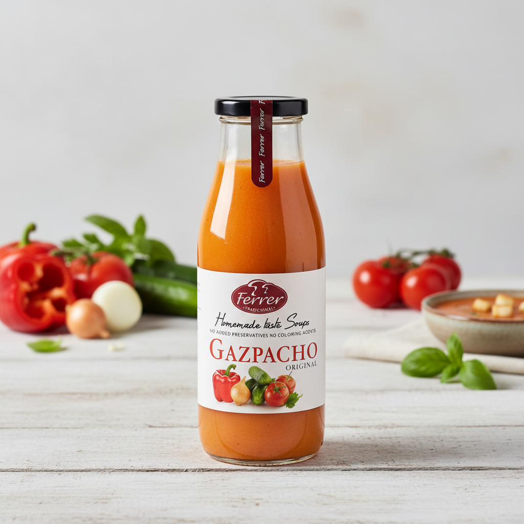 Ferrer Gazpacho Original bottle with premium background