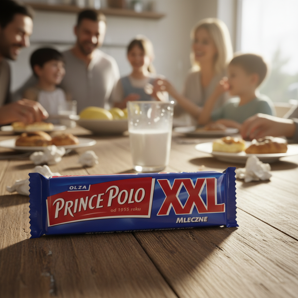 Prince Polo XXL Milk Chocolate Wafer with realistic family gathering background