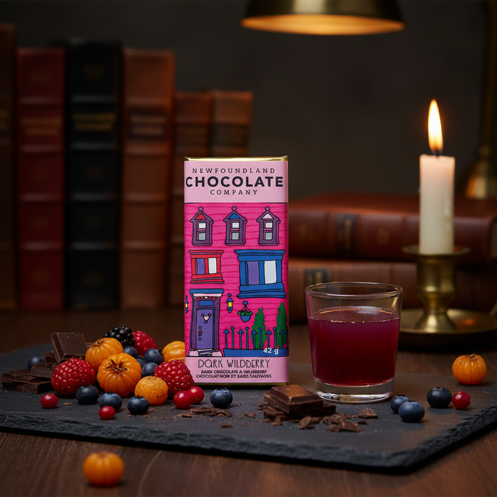 Newfoundland Chocolate Company Dark Wildberry – moody wildberry lifestyle scene