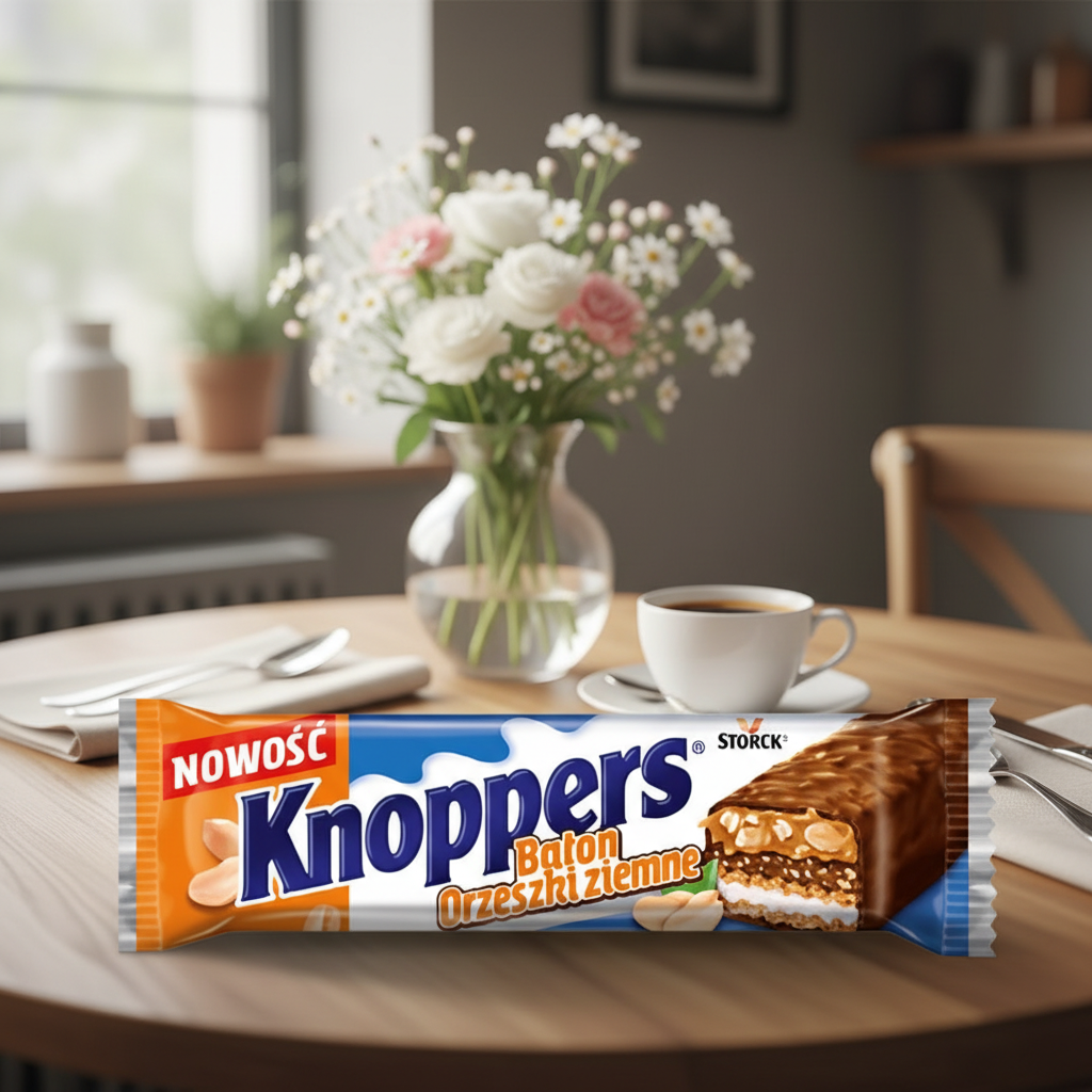 Knoppers Peanut Butter Bar with sophisticated background