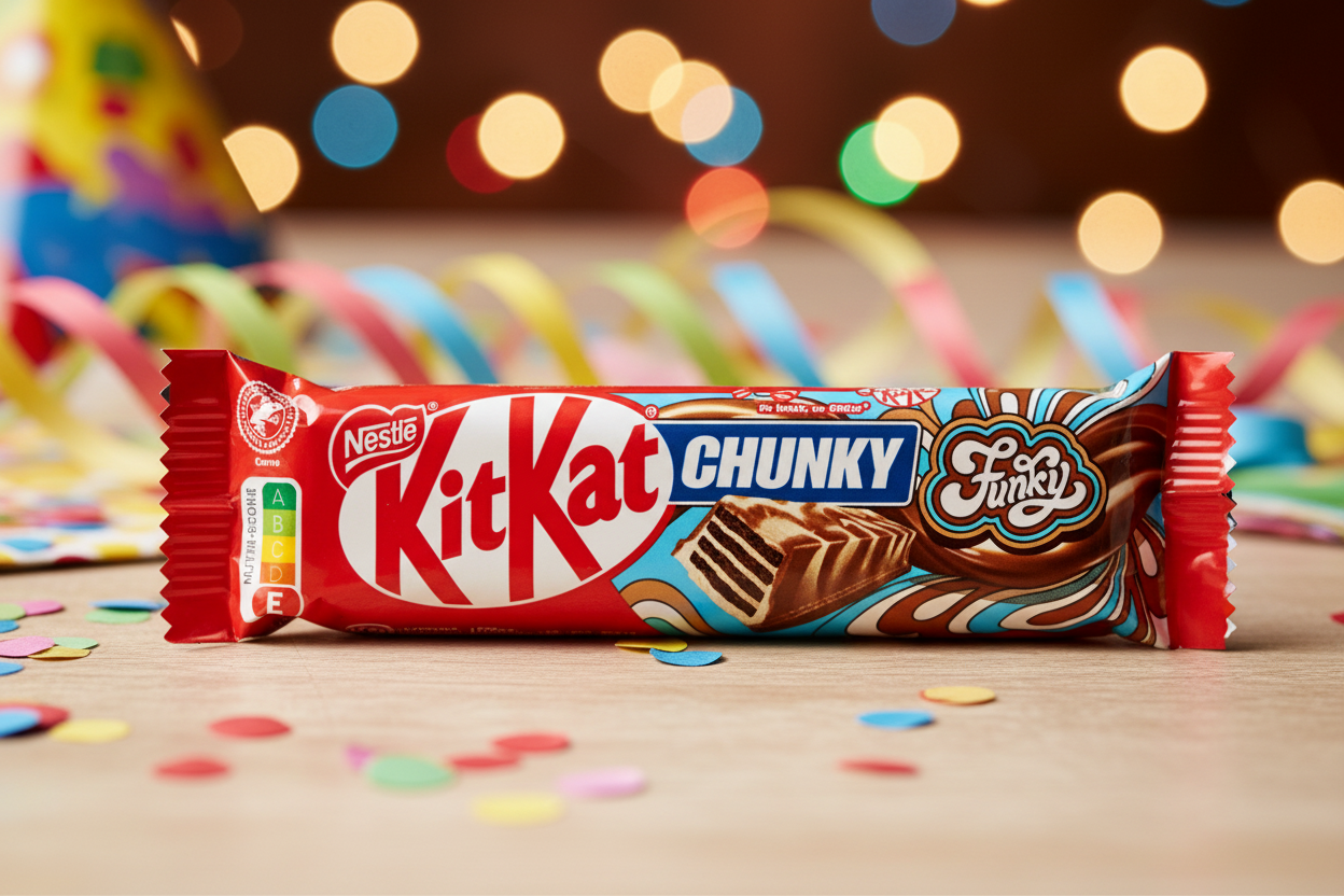 KitKat Chunky Funky chocolate bar at colorful party