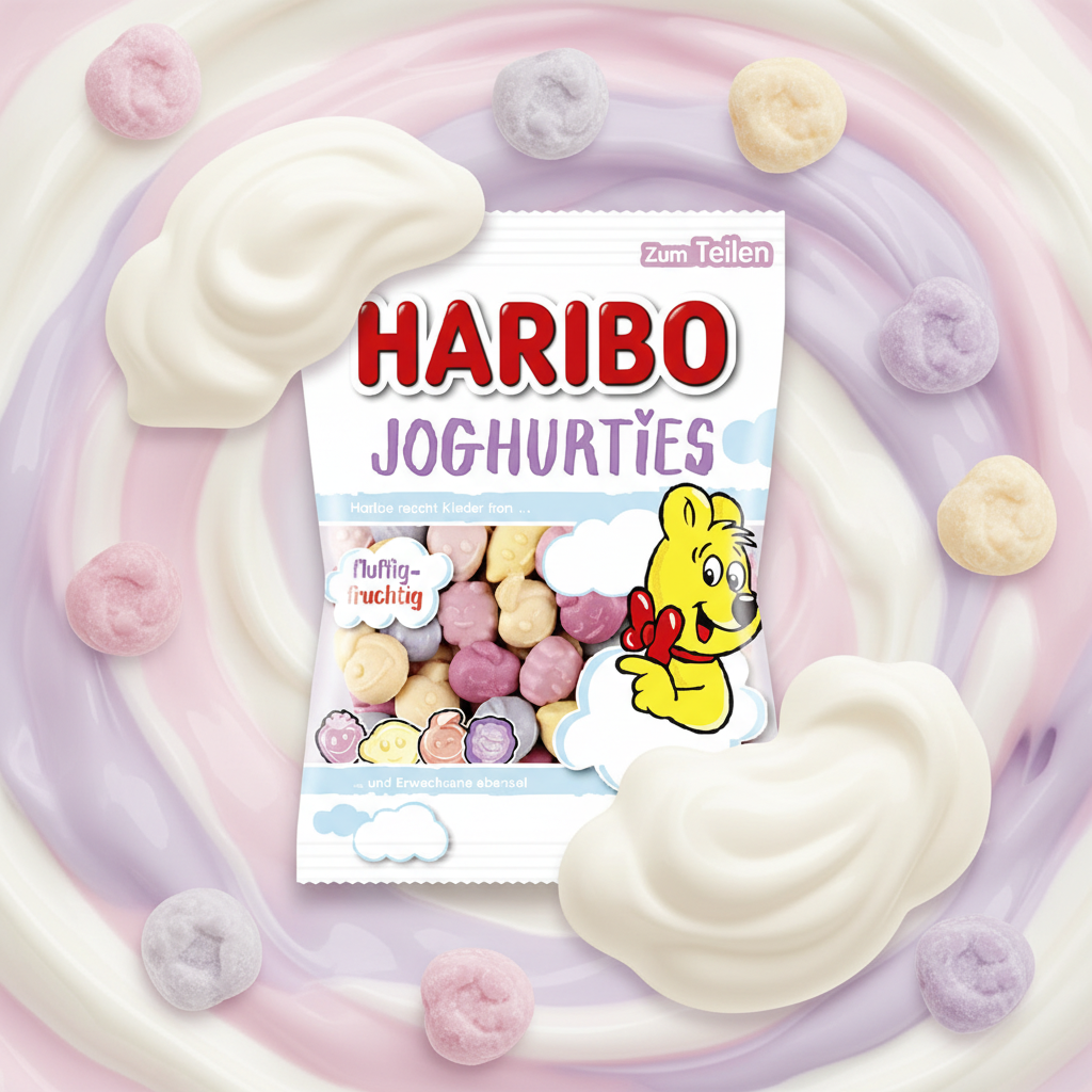 Haribo Joghurties with creamy background