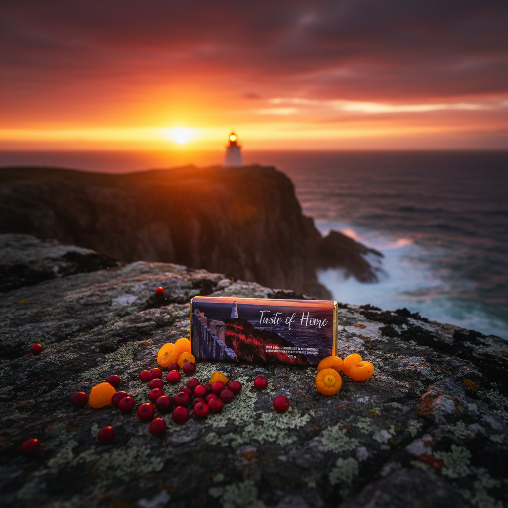 Taste of Home Wildberry & Milk Chocolate – Newfoundland coastal sunset lifestyle scene