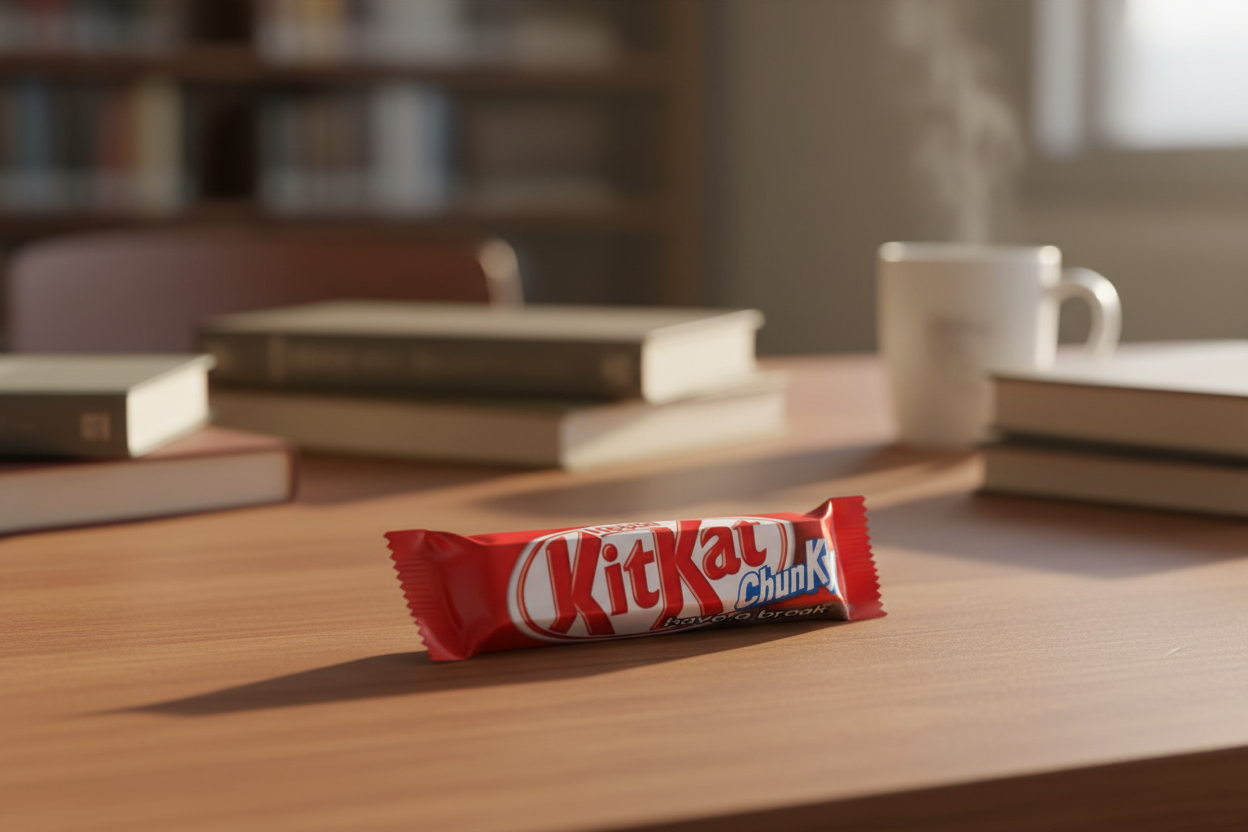 KitKat Chunky chocolate bar on library study table