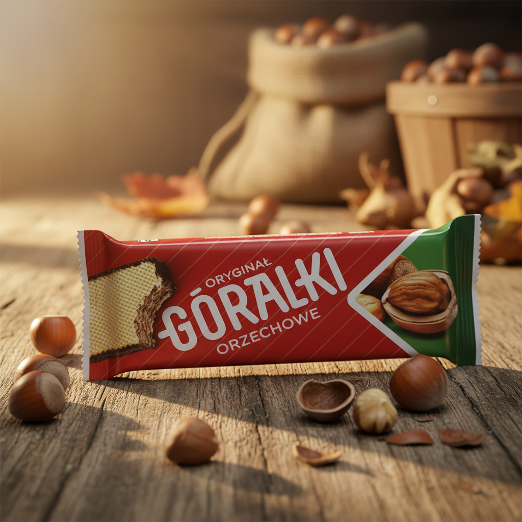 Goralki Hazelnut Wafer with realistic autumn harvest background