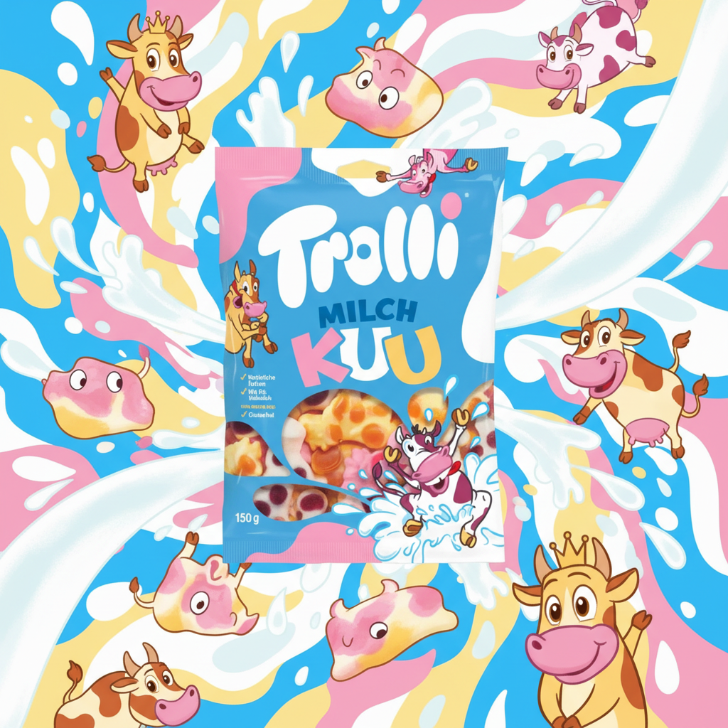 Trolli Milchkühe with milky background
