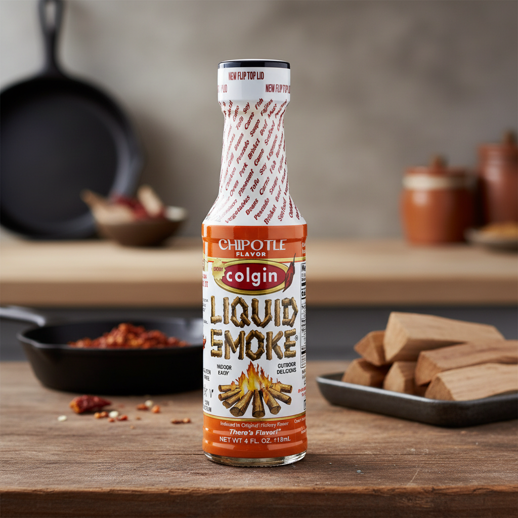 Colgin Chipotle Liquid Smoke bottle with premium background