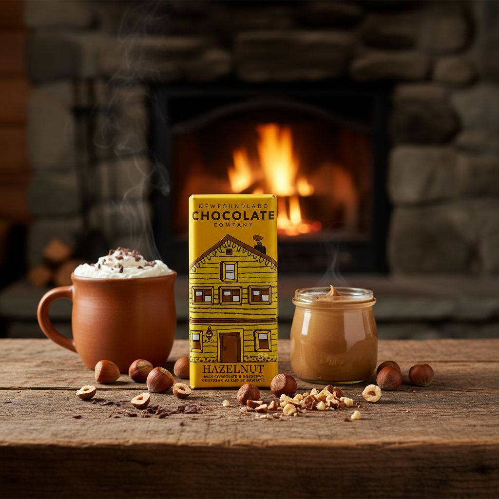 Newfoundland Chocolate Company Hazelnut – cozy cabin lifestyle scene