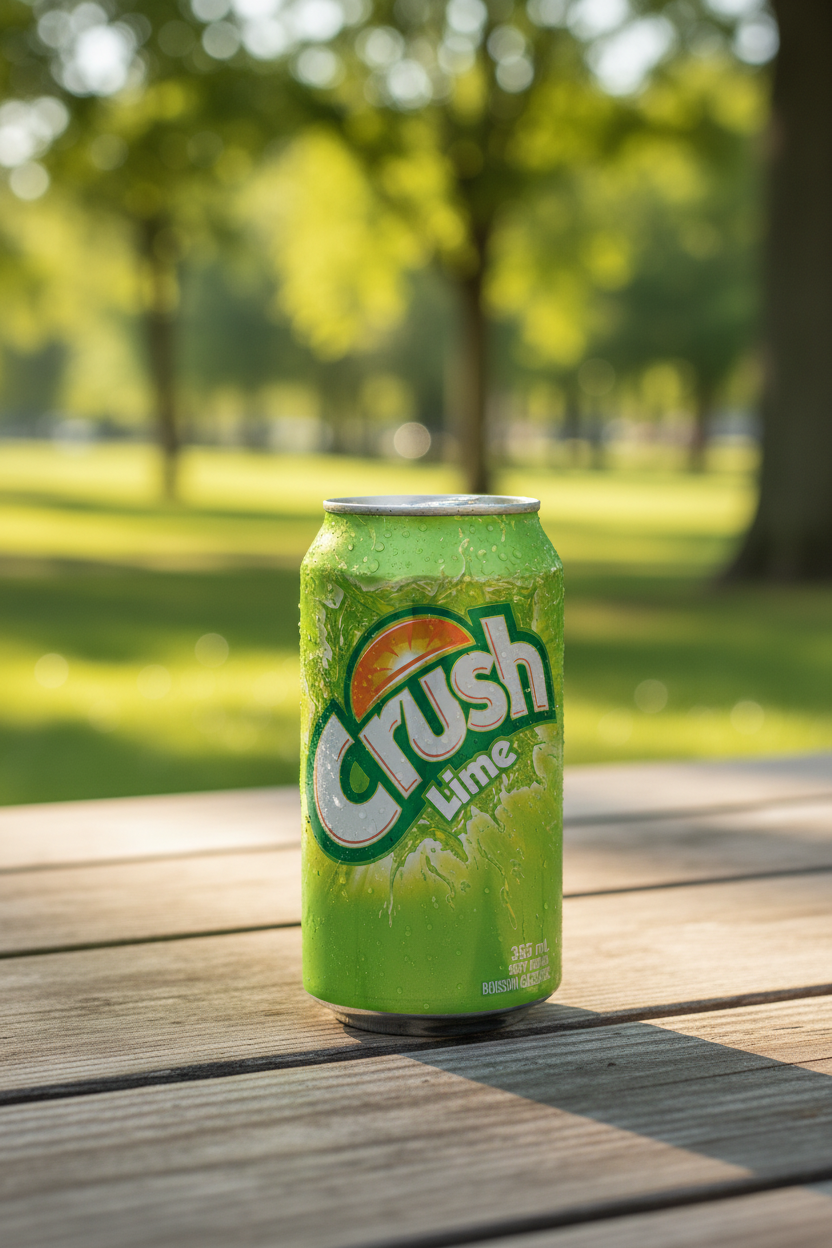 Crush Lime 355mL can in a sunny outdoor picnic setting