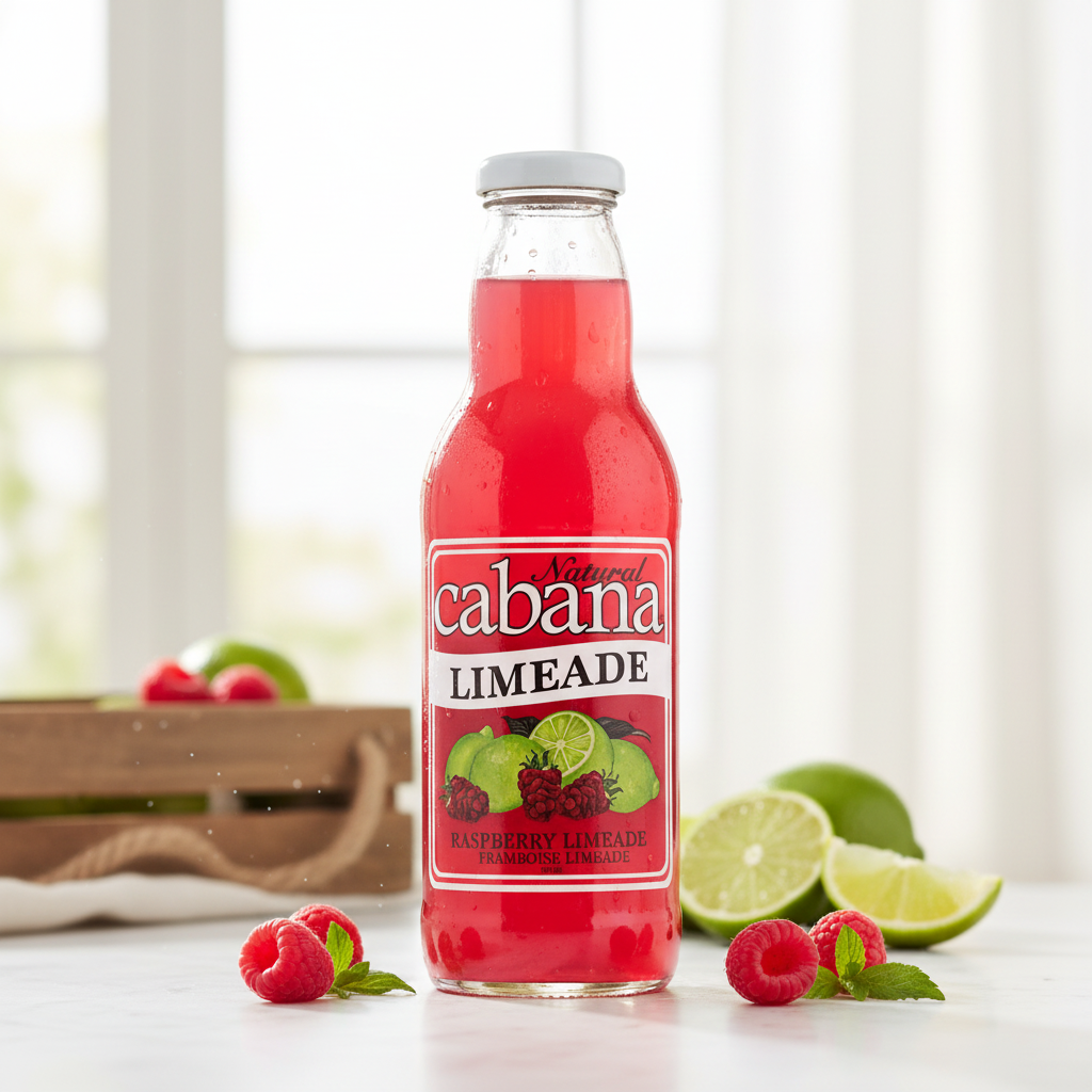 Natural Cabana Raspberry Limeade bottle with premium background