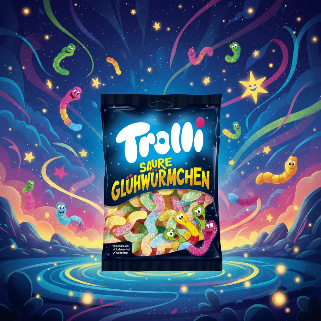 Trolli Saure Glühwürmchen with glowing background