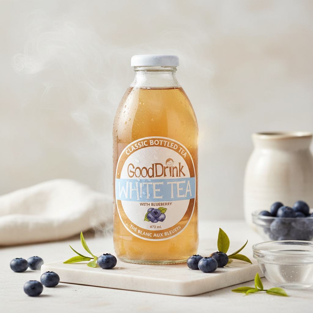Good Drink White Tea Blueberry bottle with premium background