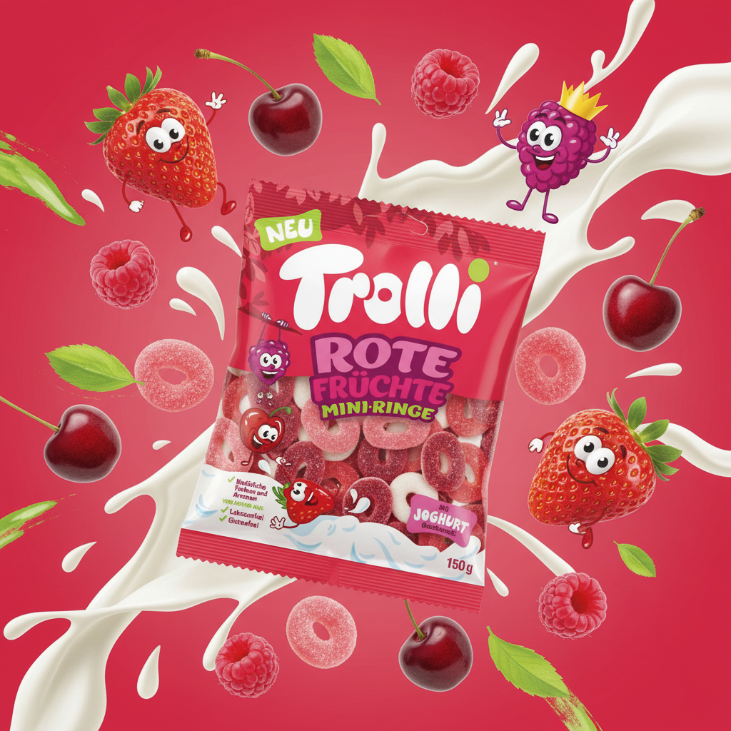 Trolli Rote Früchte Mini Ringe with vibrant background