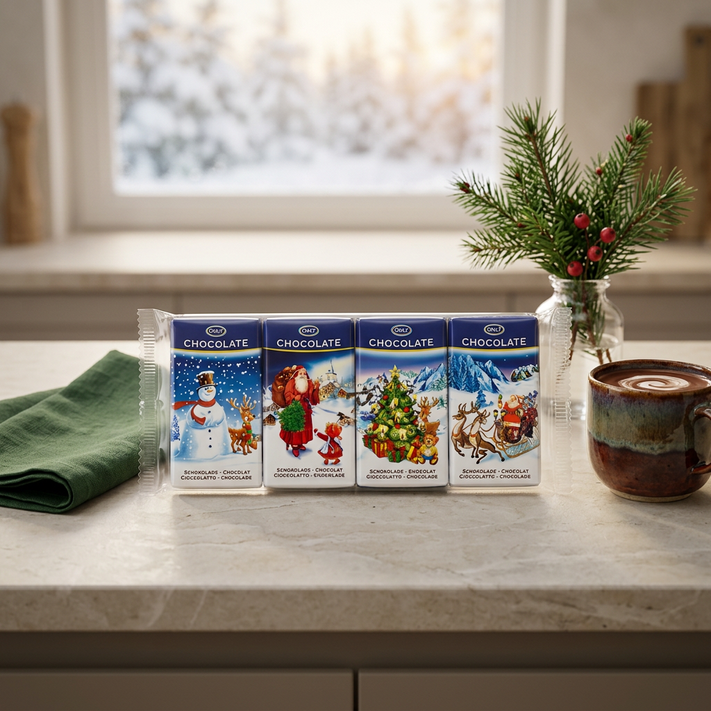 ONLY Christmas milk chocolate mini bars in a festive breakfast setting
