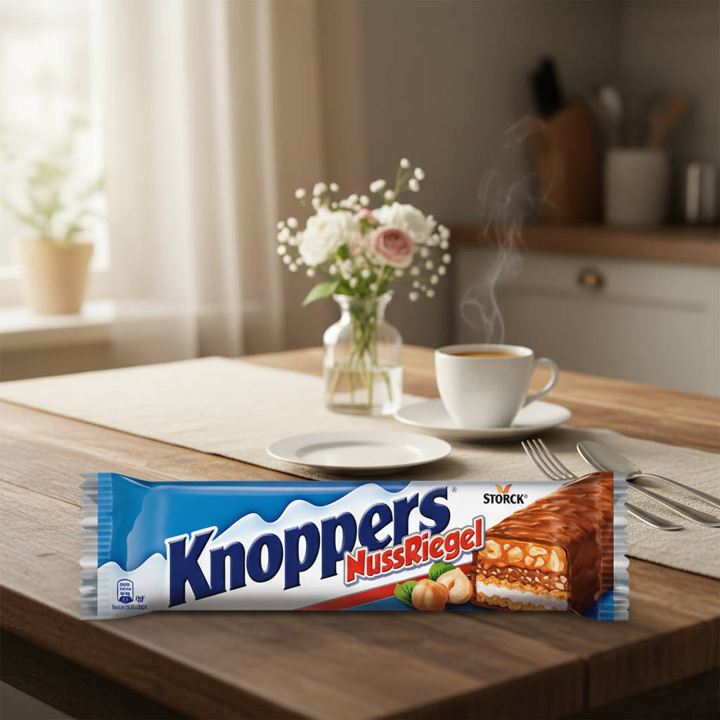 Knoppers Nussriegel Hazelnut Bar with sophisticated background
