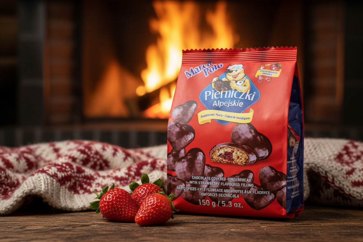Marco Polo gingerbread cookies strawberry on cozy winter table