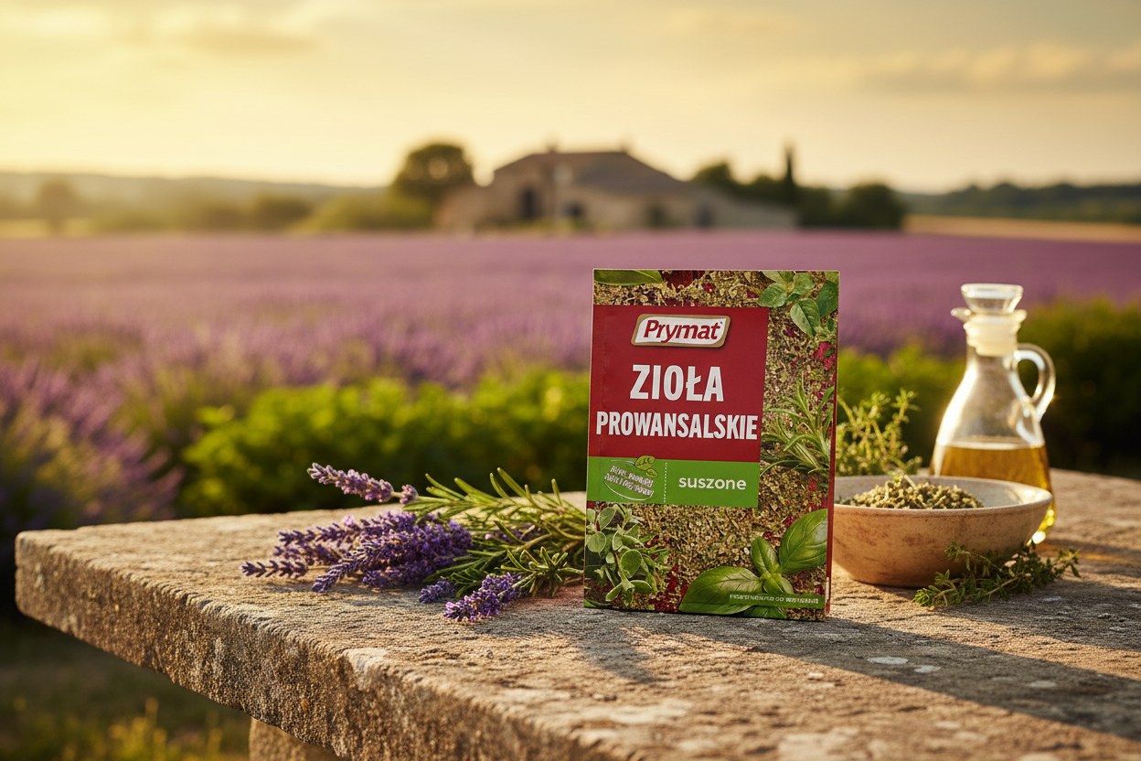 Prymat Herbes de Provence on sun-drenched terrace with lavender fields
