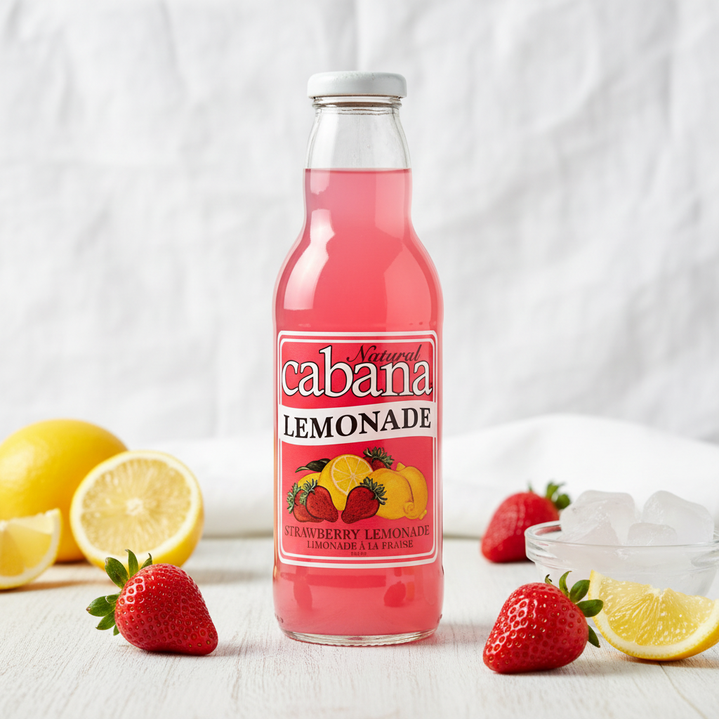 Natural Cabana Strawberry Lemonade bottle with premium background