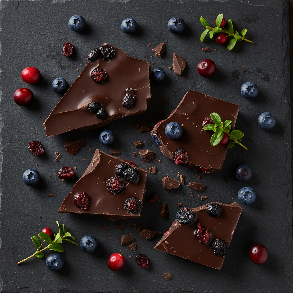 Wicked Wildberry Dark Chocolate Bark – moody wildberry lifestyle scene
