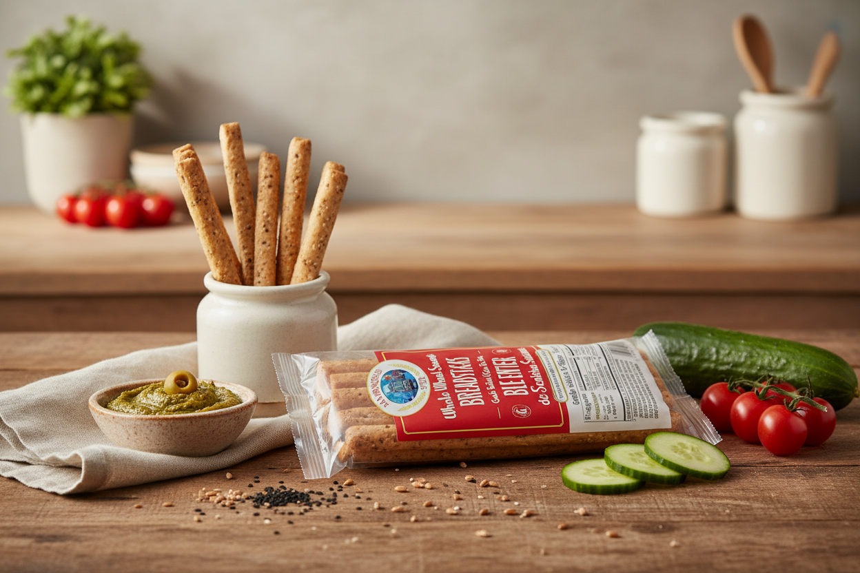San Francisco Whole Wheat Sesame Breadsticks with hummus