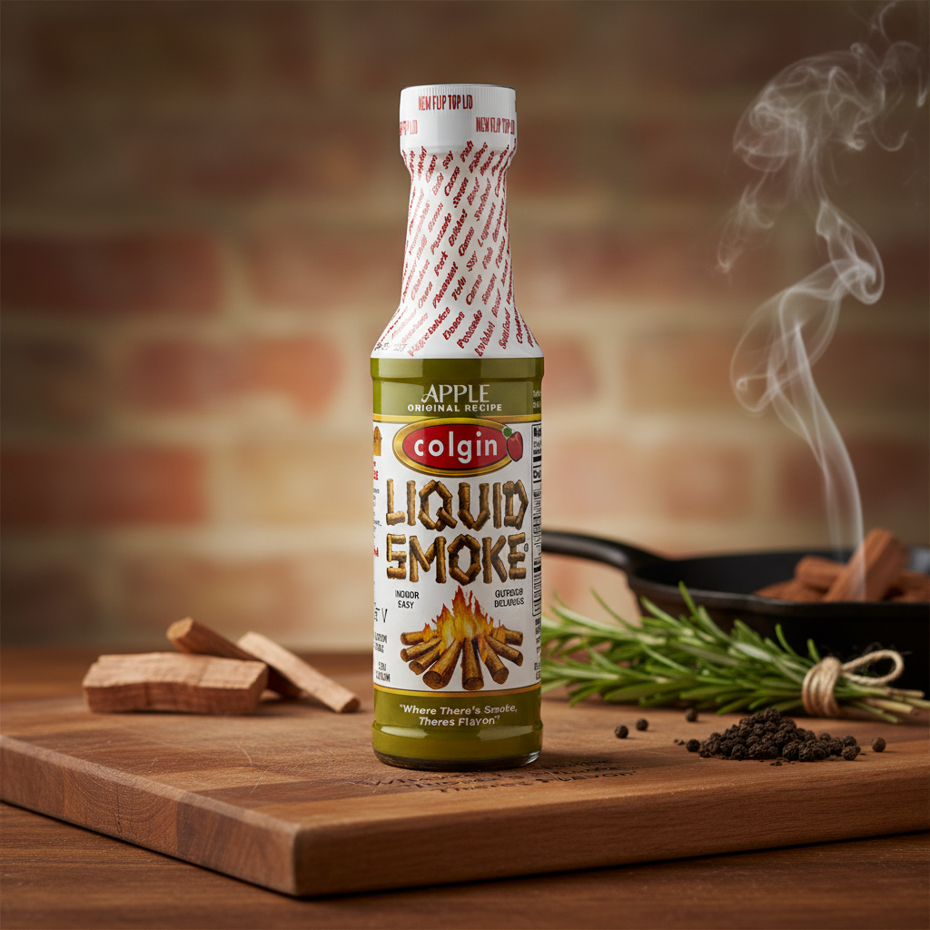 Colgin Apple Liquid Smoke bottle with premium background