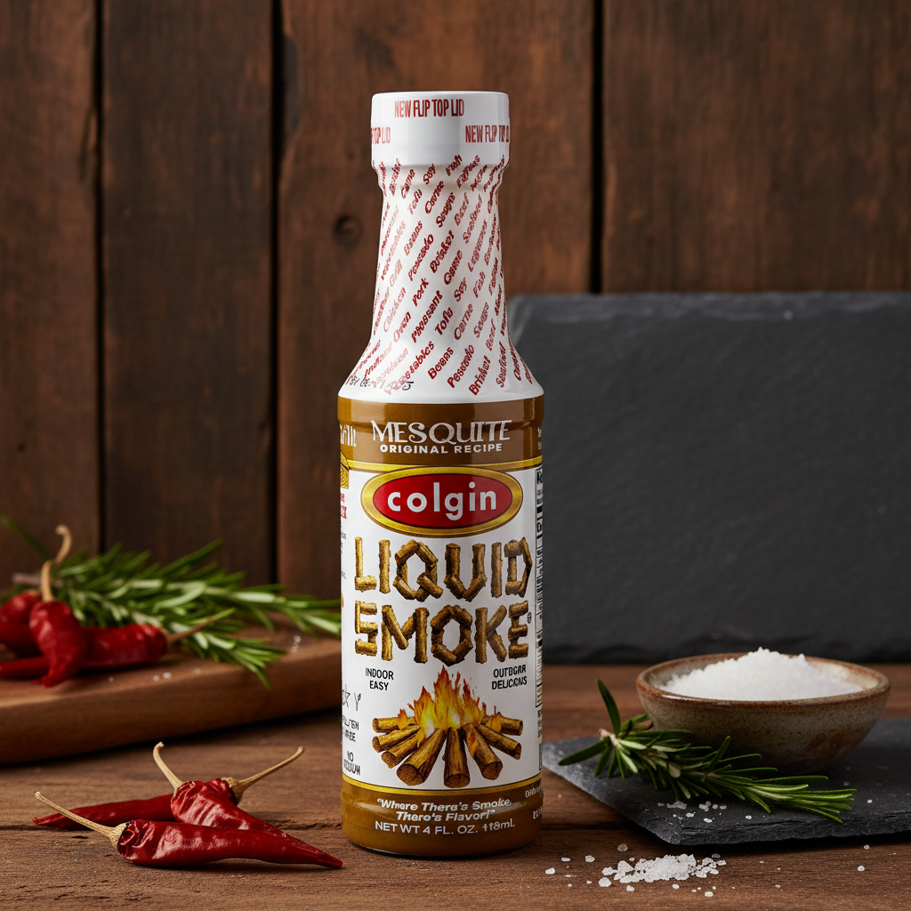 Colgin Mesquite Liquid Smoke bottle with premium background