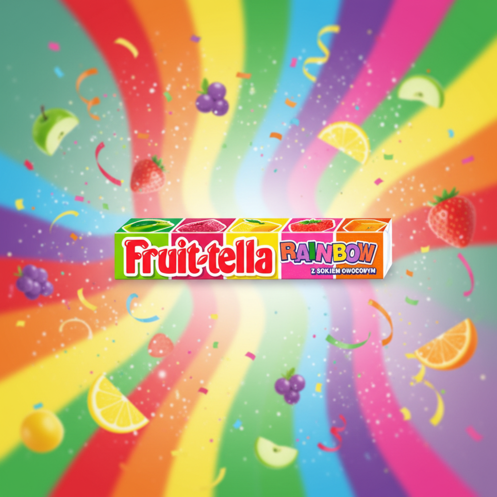 Fruit-tella Rainbow with colorful rainbow background
