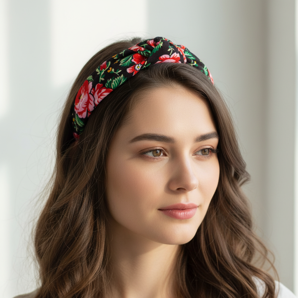 Folkstar mountain folk headband worn by a young woman in a natural hairstyle