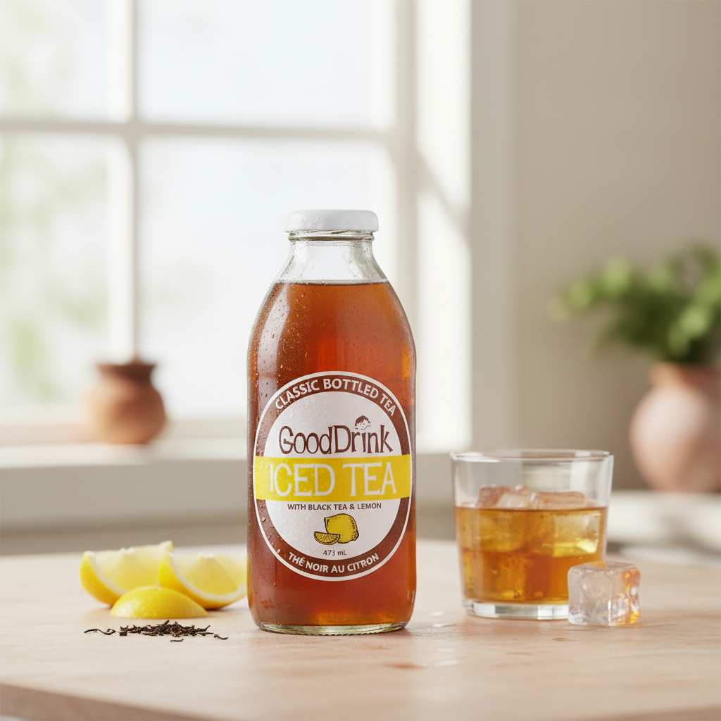 Good Drink Iced Tea Black Tea & Lemon bottle with premium background